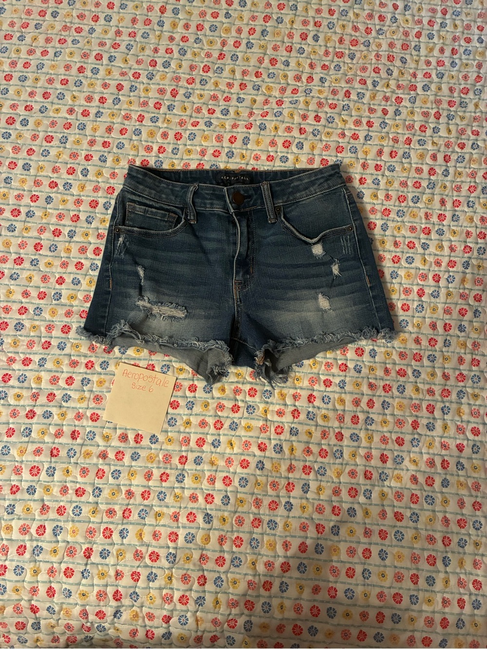 Aeropostale Blue Distressed Frayed Hem Denim Shorts